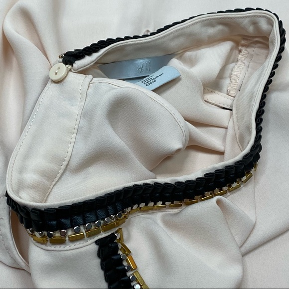 3/$30 H&M Minimalist Leather Jewel Chiffon Blouse - Picture 7 of 8